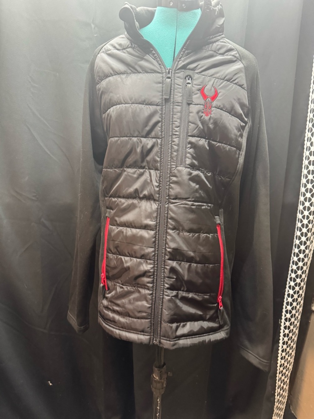 Badlands Black Quilted Jacket with Red Logo Accents